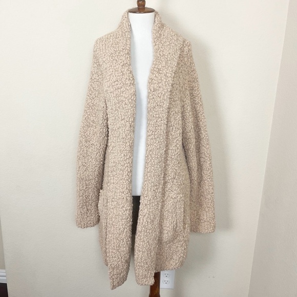 Barefoot Dreams Boucle Tan Shawl Cardi Cardigan Sweater Shacket - Picture 3 of 15